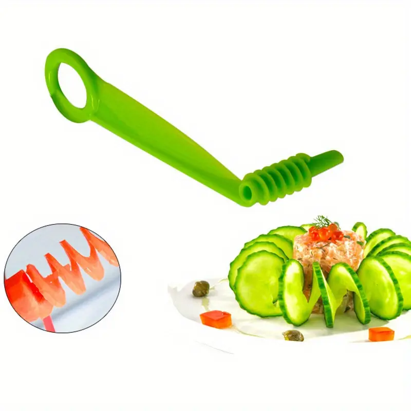 5pcs Green melon spiral slicer, rotating potato tower, hand cranked cucumber rotator, kitchen creative vegetable cutter