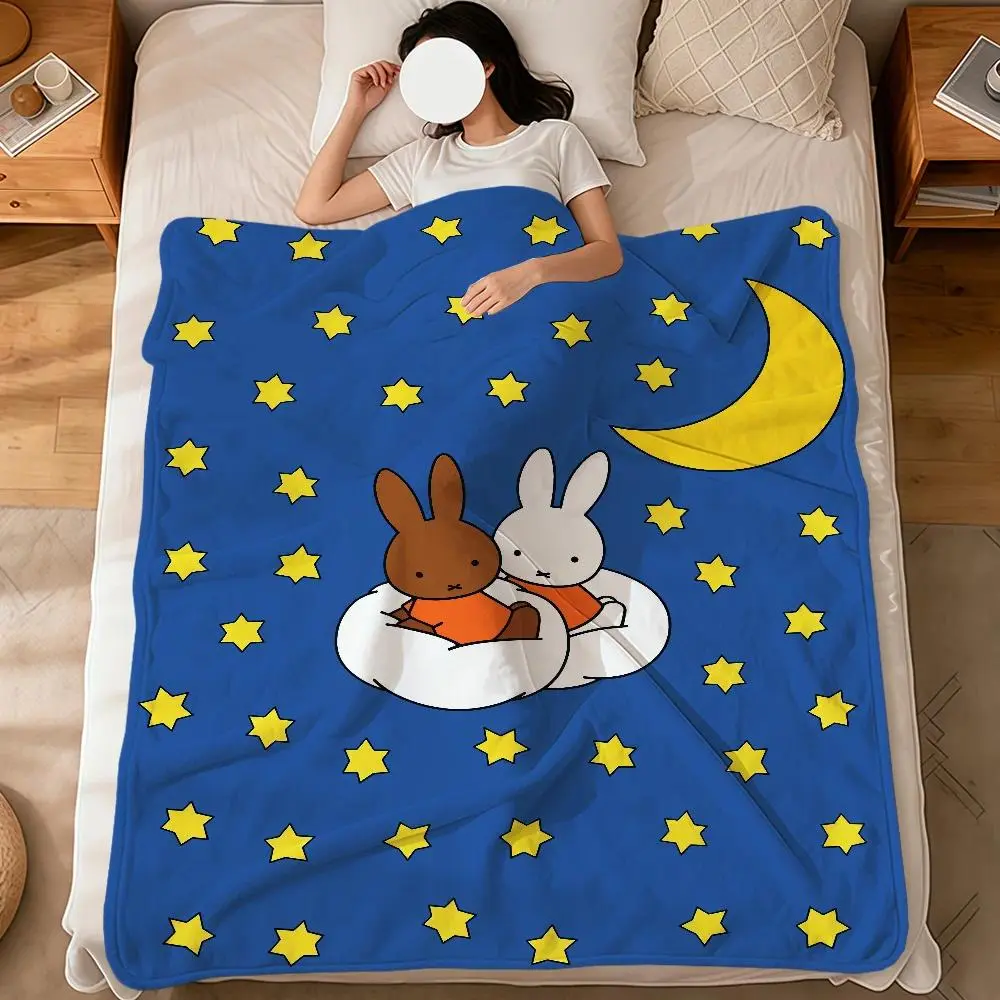M-Miffy Bunny Blanket Flannel Throw Blanket Kawaii Character Design for Bedroom Decor, Lounge Area, Travel and Cozy Home Spaces