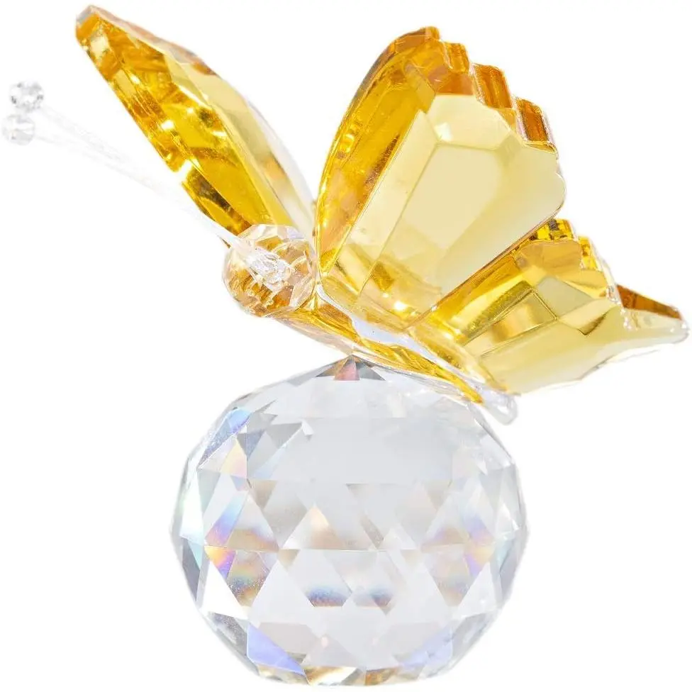Crystal Flying Butterfly Figurine with Crystal Ball Base, Cut Glass Home Ornament for Decorating My Apartment, All Ages Collectible Statue (Yellow, Pink 1, Purple)
