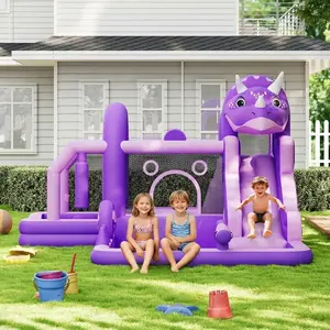 Dinosaur Bounce House for Kids – Large Inflatable Bouncy Castle with Water Slide – Durable Oxford Cloth – Quick Setup, Complete Kit, Air Blower Included – 250 lbs Capacity