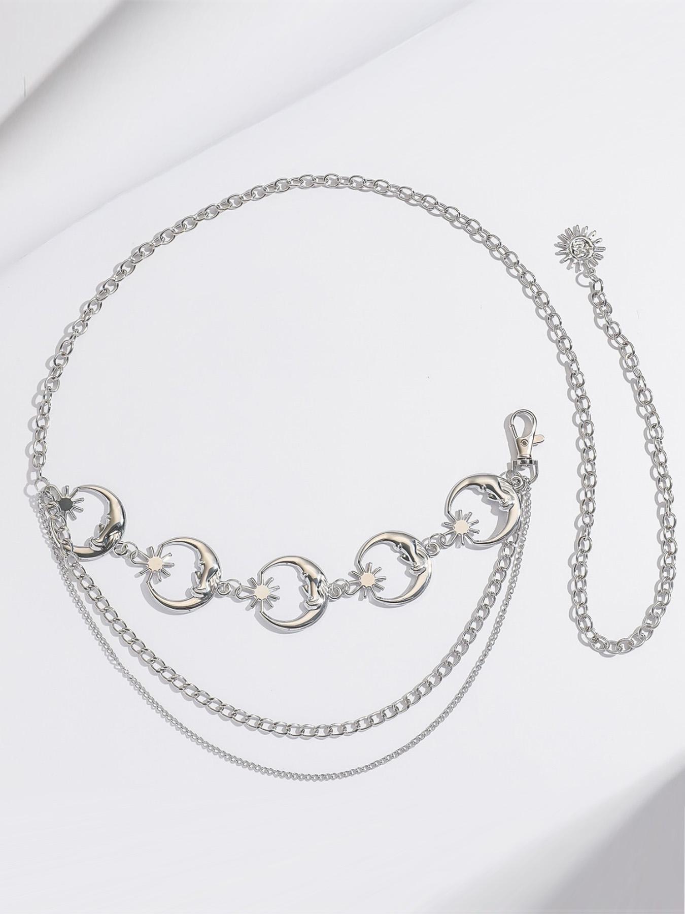 Chain Belt Gold Silver Chain Belt Chain Belts For Women Fashion Silver Belt Chain Silver Waist Chain Belt Moon Sun Chain Belt Metal Chain Belt Moon Chain Belt Layered Waist Belt