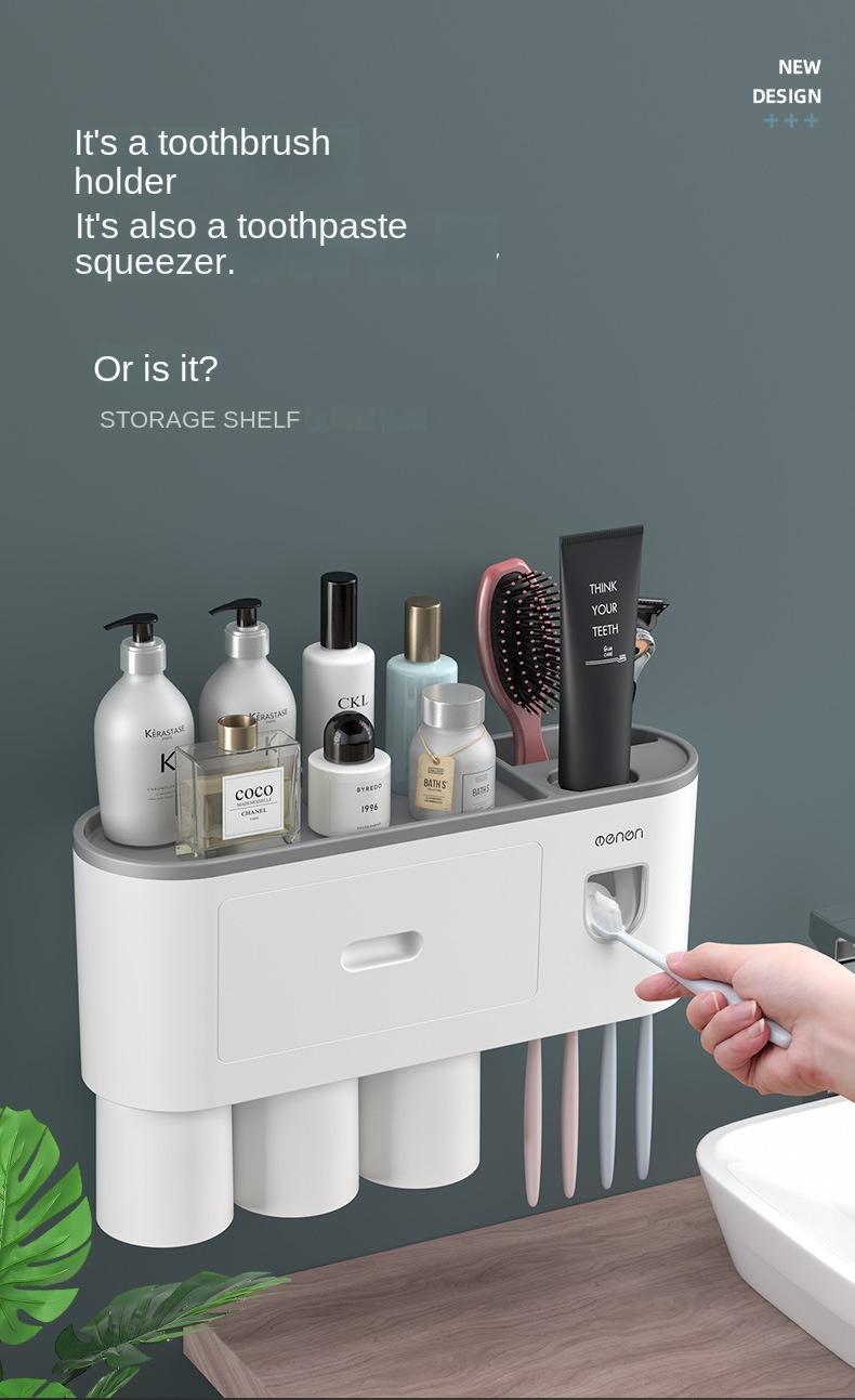 Creative toothbrush shelf, no punching, mouthwash, brushing cup, wall-mounted bathroom storage, automatic toothpaste squeezer toothbrush sterilizer