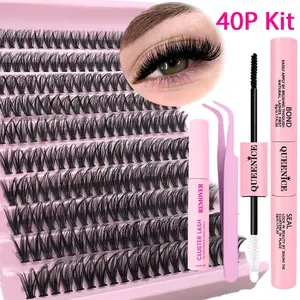 Eyelash Extension Kit, 2-in-1 Lash Bond & Seal with Lash Clusters and Tweezers, Reusable DIY Lash Clusters for Beginners at Home, Eyelash Glue & Tools Included, Eyelash Fixer, Eyelash Extension Set