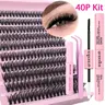 Eyelash Extension Kit, 2-in-1 Lash Bond & Seal with Lash Clusters and Tweezers, Reusable DIY Lash Clusters for Beginners at Home, Eyelash Glue & Tools Included, Eyelash Fixer, Eyelash Extension Set