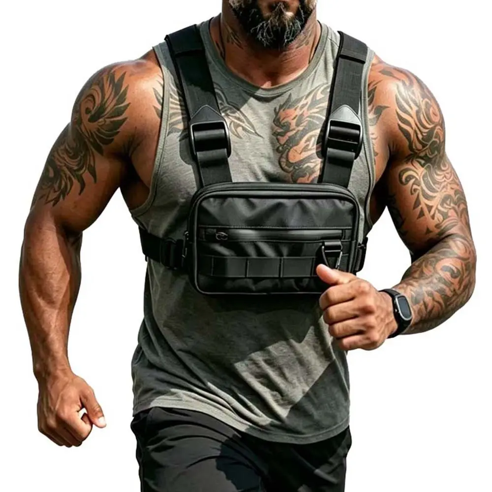 Lure Bag Chest Pack, Active Multi-Functional Outdoor Cycling Frontal Pouch, Unisex Sports Vest Backpack, Running Chest Bag, Nylon Material, Plain Surface