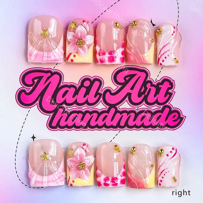 Y2K Style Press-On Nails, 10pcs Handmade Artificial Nails, Nail Design, Fake Nails Kit, XS-S-M-L Sizes, Perfect for Parties, Includes Jelly Glue, Crystal Stick, File, Nail Art Products