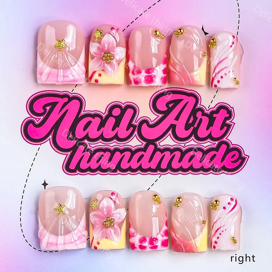 Y2K Style Press-On Nails, 10pcs Handmade Artificial Nails, Nail Design, Fake Nails Kit, XS-S-M-L Sizes, Perfect for Parties, Includes Jelly Glue, Crystal Stick, File