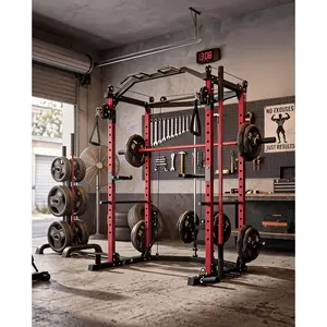 1600LBS Full-Featured Home Gym Power Cage, Multi-Function Squat Rack with Cable Crossover, Complete Strength Training Station with LAT Pulldown, J-Hooks, Dip Bars & Landmine for Home Fitness