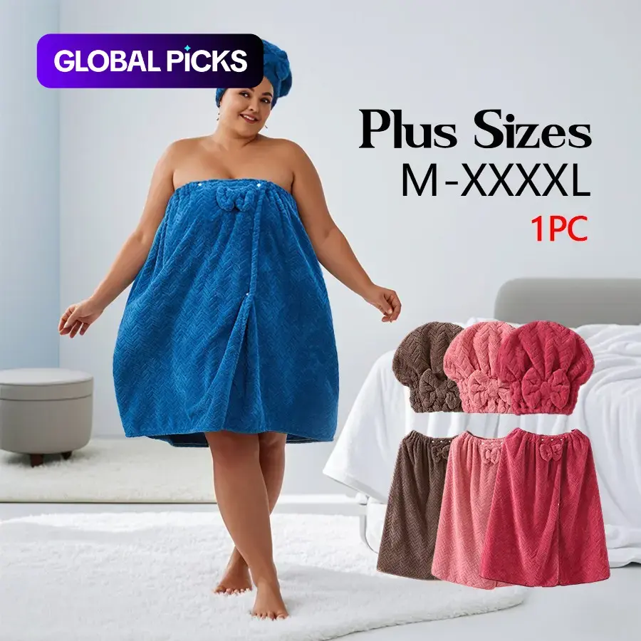 Plus Size Bath Wrap & Shower Cap Set, 2-Piece Adjustable Thick Bath Wrap & Shower Cap, Bath Towels Wrap, Ideal for Home Use, Travel, Sauna and Spa, Home Goods #GLOBAL PICKS