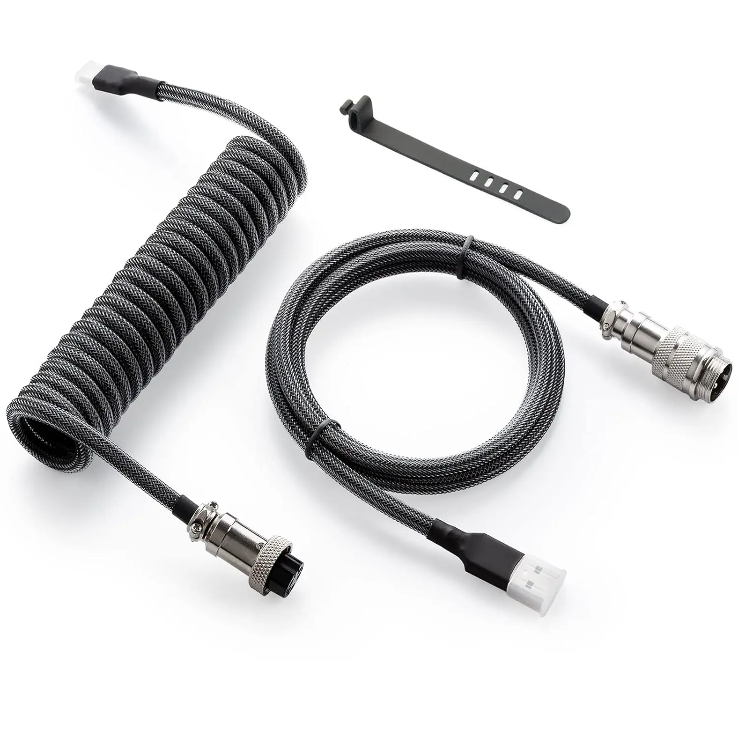 Pro Custom Coiled USB C  for Gaming Keyboard, Double-Sleeved Mechanical Keyboard  with Detachable Metal Aviator, 1.5M USB-C to USB-A, Carbon Black Color
