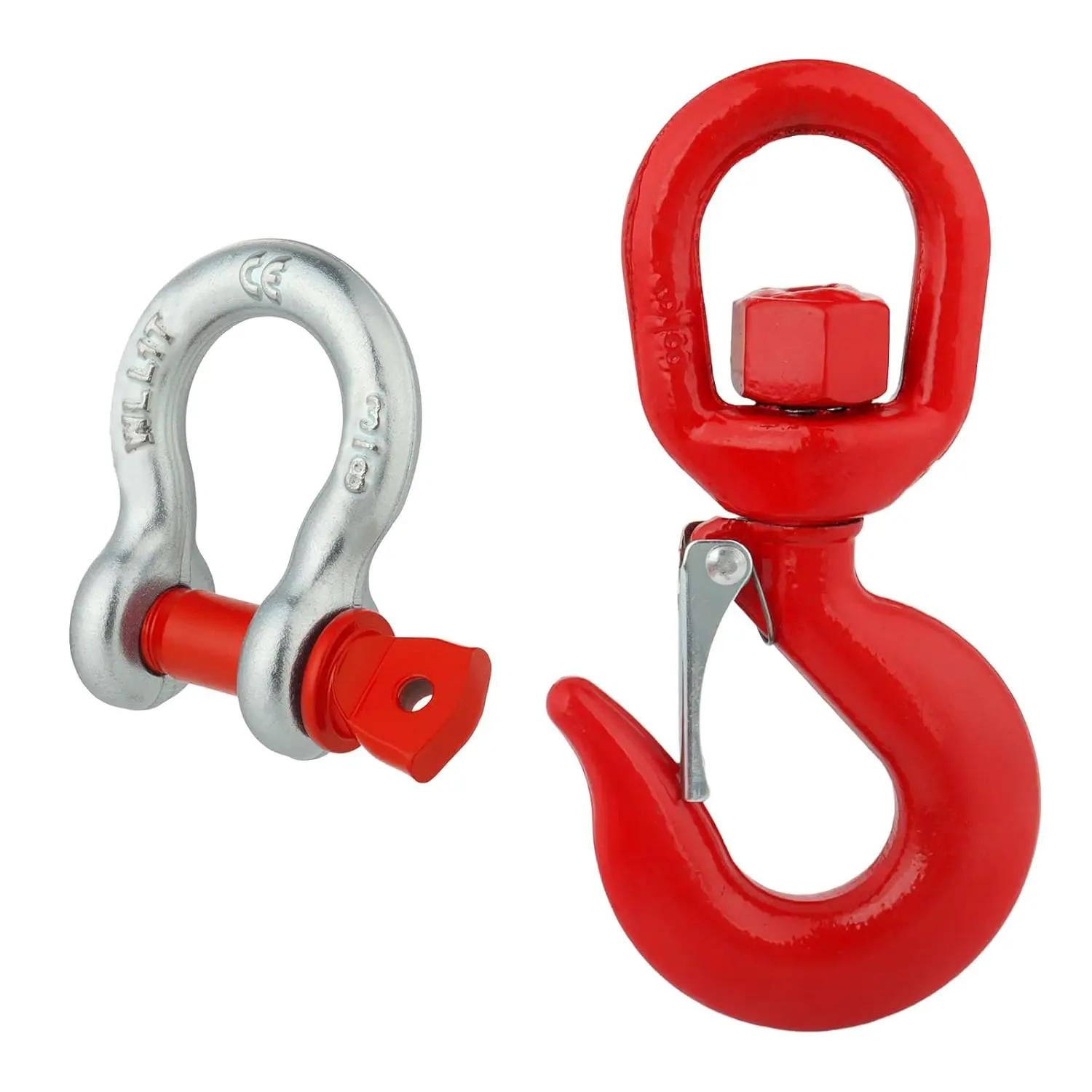 1 Ton Swivel Lifting Hook with 3/8'' D Ring Anchor Shackles, Heavy Duty Alloy Steel Swive Hooks for Tow Strap/Winch/Traction Steel Wire/Vehicle Recovery, 2200 Lbs Safety Load Limit