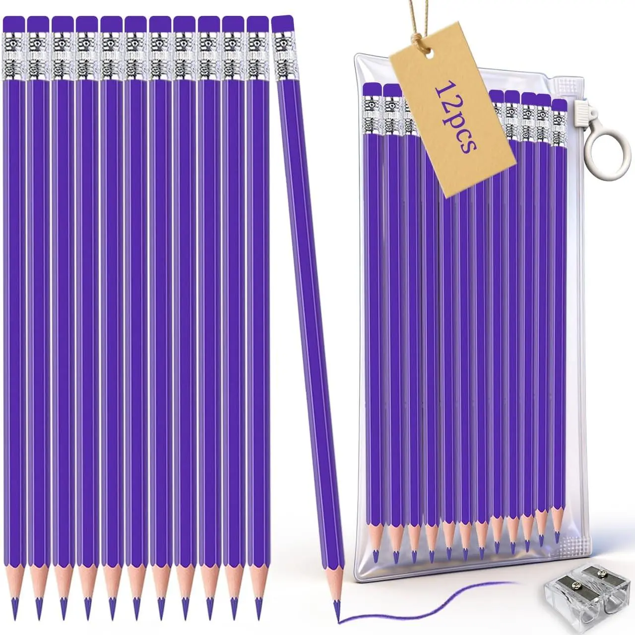 Erasable #2 HB Colored Pencils, 12-Count Pre-Sharpened Checking Tools Set with Erasable Tips & Graphite Cores, Free Sharpener Included for Test Grading, Map Coloring (Office Stationery)