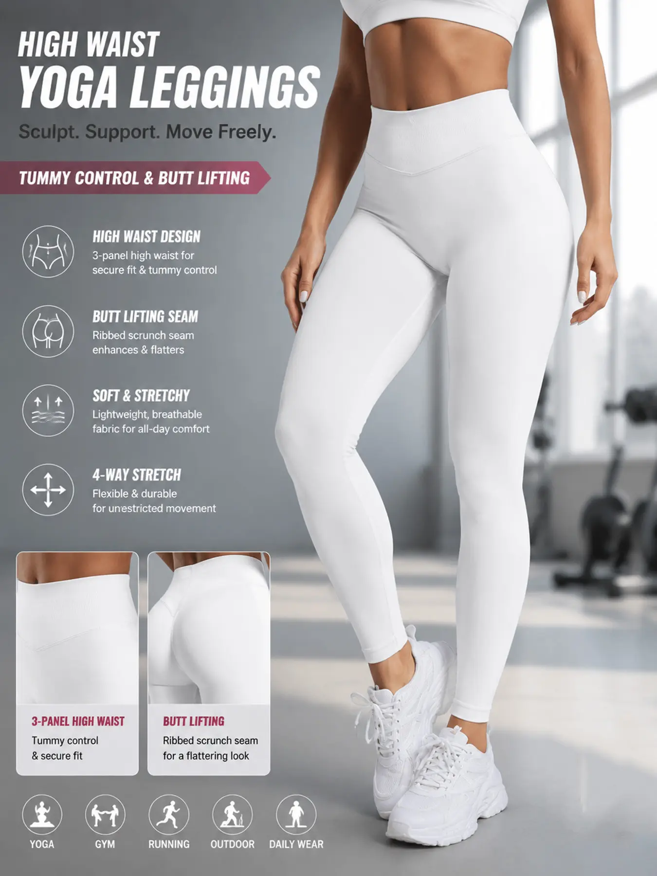 Women's High-Waisted Seamless Yoga Pants, Sporty Tight-Fit Design, All-Season Fitness Wear, Plain Pattern, Moderate Fabric Thickness, Seamless Workout Leggings, Stretch Pants, Stretchy High Waist, Tight Fitting Pants, Fitness Clothes