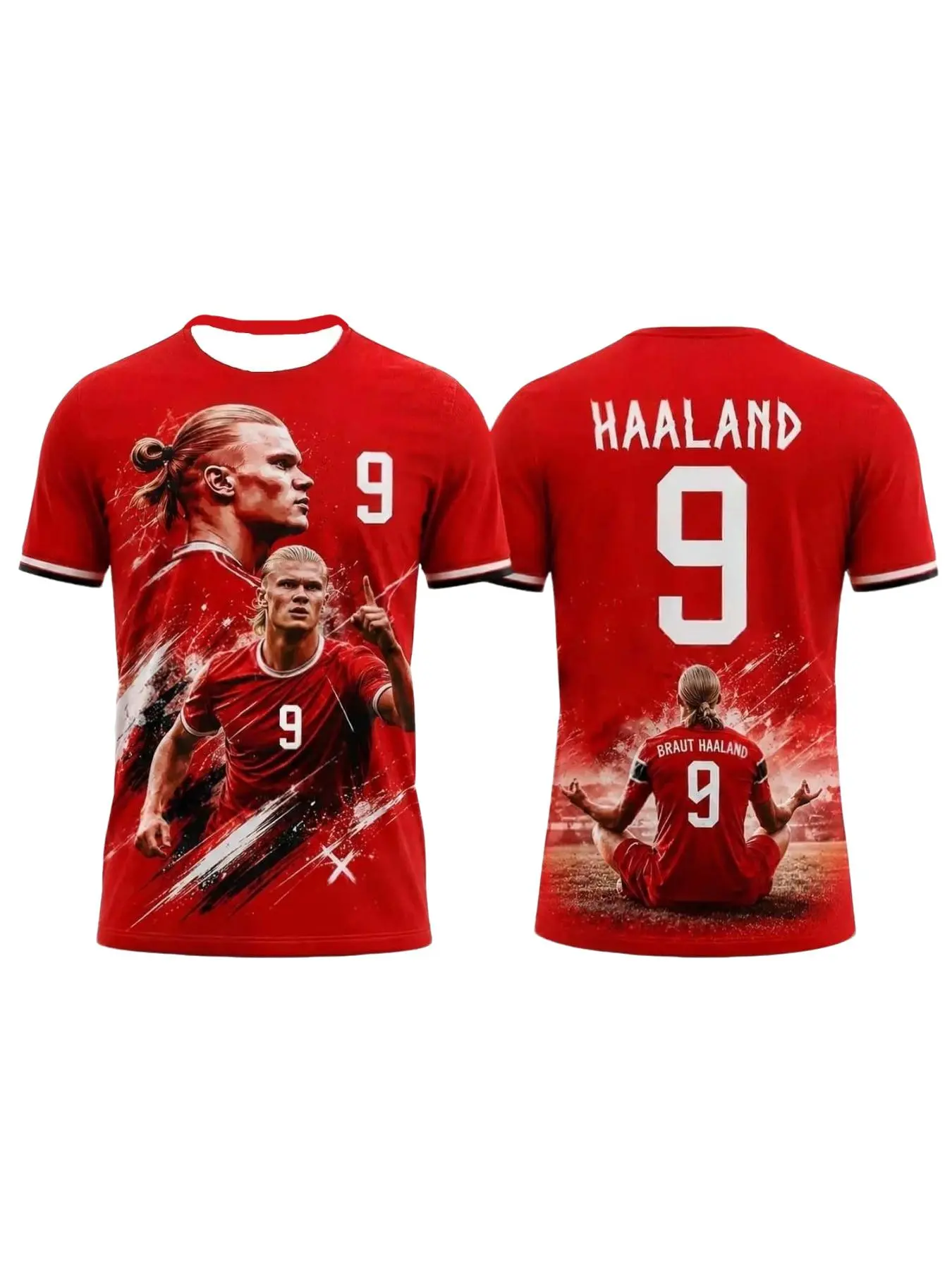 Haland 9 Jersey for Norwegian Fans, Unisex Summer Breathable T-Shirt, Casual Sporty Style, Short Sleeve, Loose-Fit, All Seasons