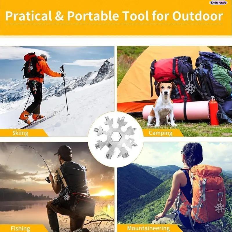 18-in-1 Snowflake Multi Tool, Stainless Steel EDC Pocket Wrench with Screwdriver and Bottle Opener, Portable Survival Gadget for Camping, Bike Repair, Outdoor Travel and Gift