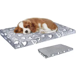 Reversible Cool and Warm Dog Bed Mat for Crates - Stylish Pad With Waterproof Inner Linings and Removable Machine Washable Cover, Firm Support for Small to XX-Large Dogs, Grey