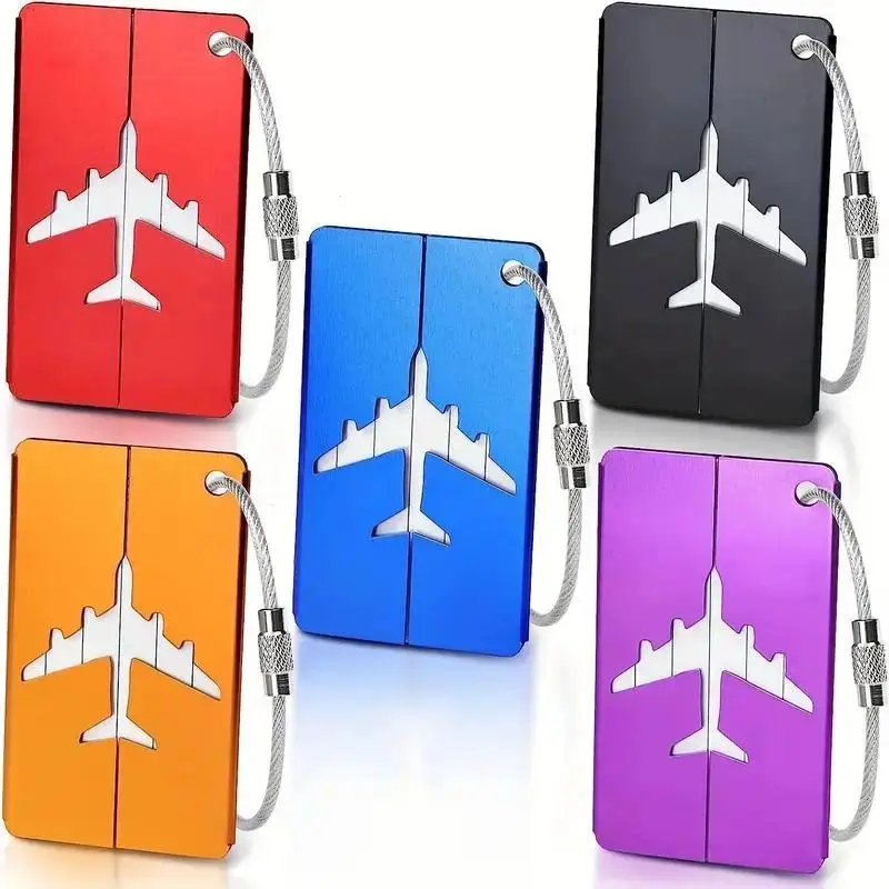 Airplane Design Luggage Tag, 5 Counts/set Aluminum Alloy Organizer Luggage Tag with Safety Loop, Travel Pouch, Luggage Identifier for Travel, Father's Day Gifts, Travel Accessories, Traveling Essentials, Travel Essentials
