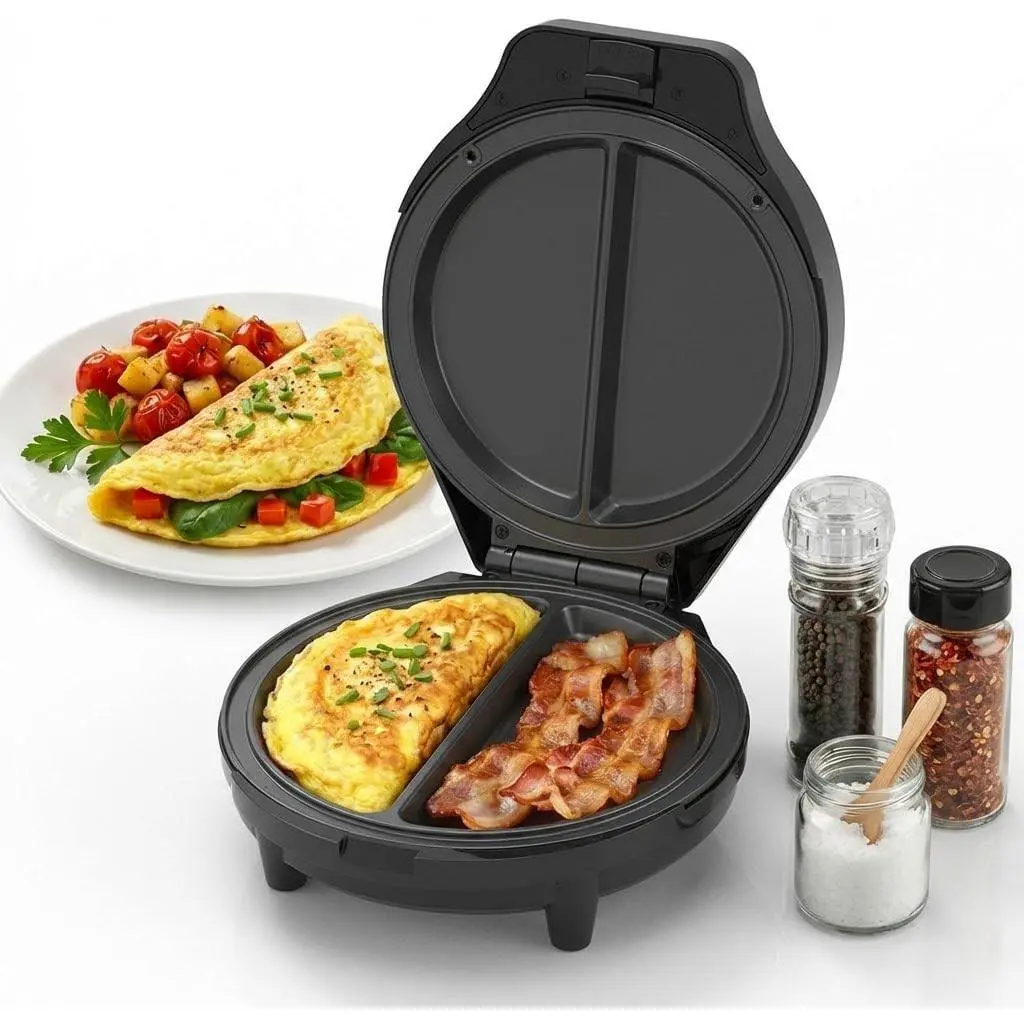 Dual-Zone Electric Omelette Maker, 1000w Rapid Double-Sided Egg Cooker With Non-Stick Plates, Anti-Silp Base Anti-Scald Cool-Touch Handle for Home, Dorm & Travel