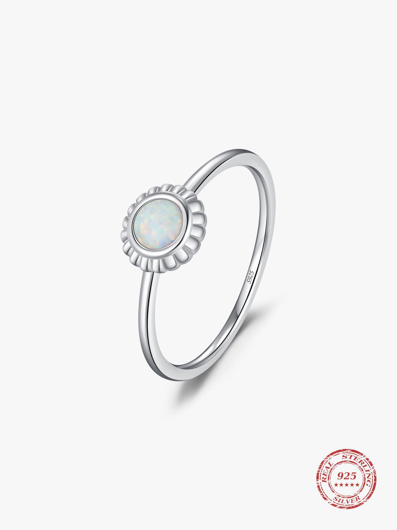 925 Sterling Silver Vintage Sunflower Design Ring, Fashion Synthetic Opal Ring for Women, Trendy All-match & Exquisite Jewelry for Birthday Gift