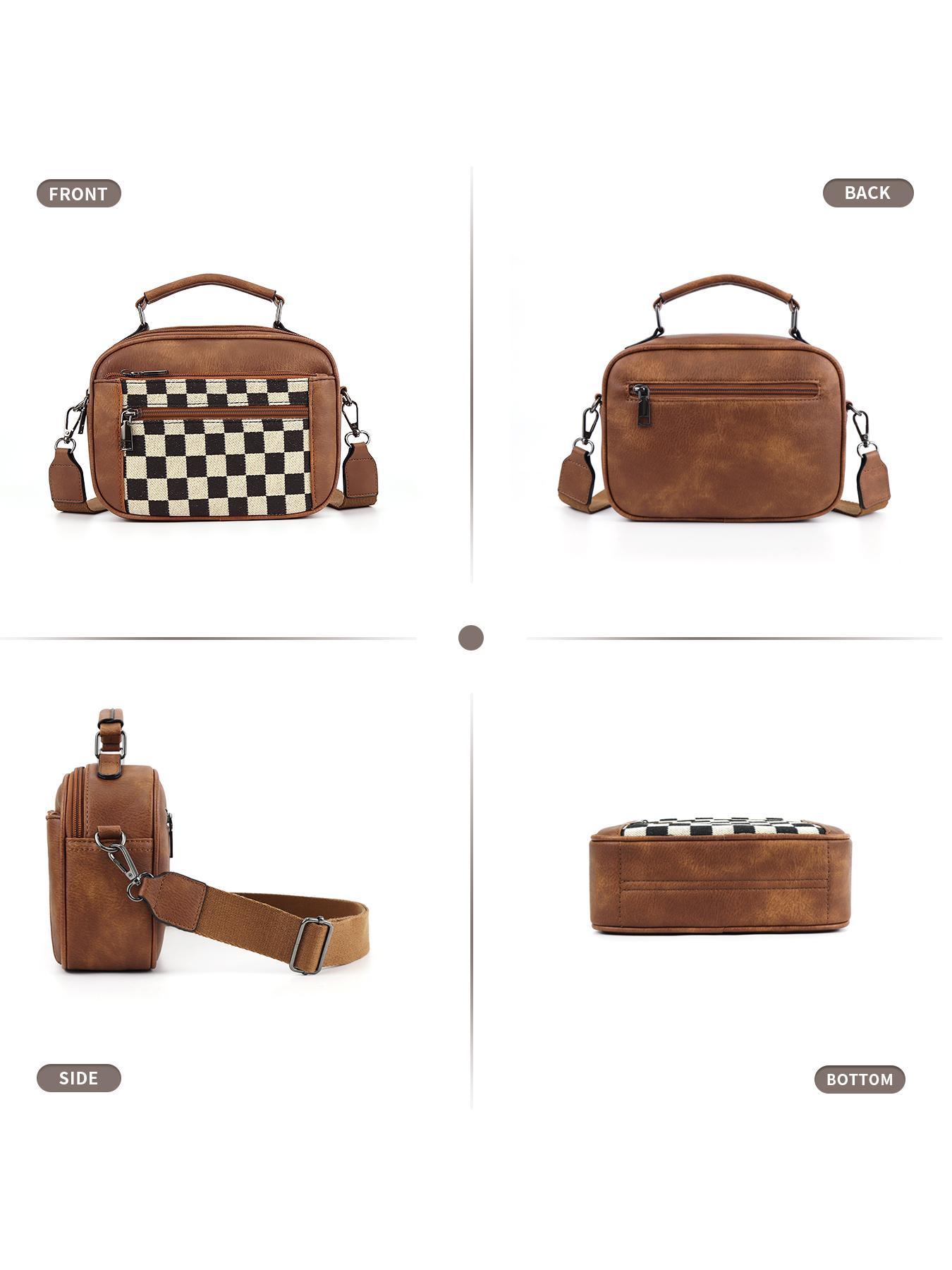 Checkerboard Pattern Colorblock Crossbody Bag, Fashionable Patterned Bag, Fashion PU Leather Waterproof Zipper Shoulder Bag for Women, Casual Trendy Versatile High-quality Daily Commuting Bag, Mothers Day Gift Ideas, Versatile Shoulder Bags