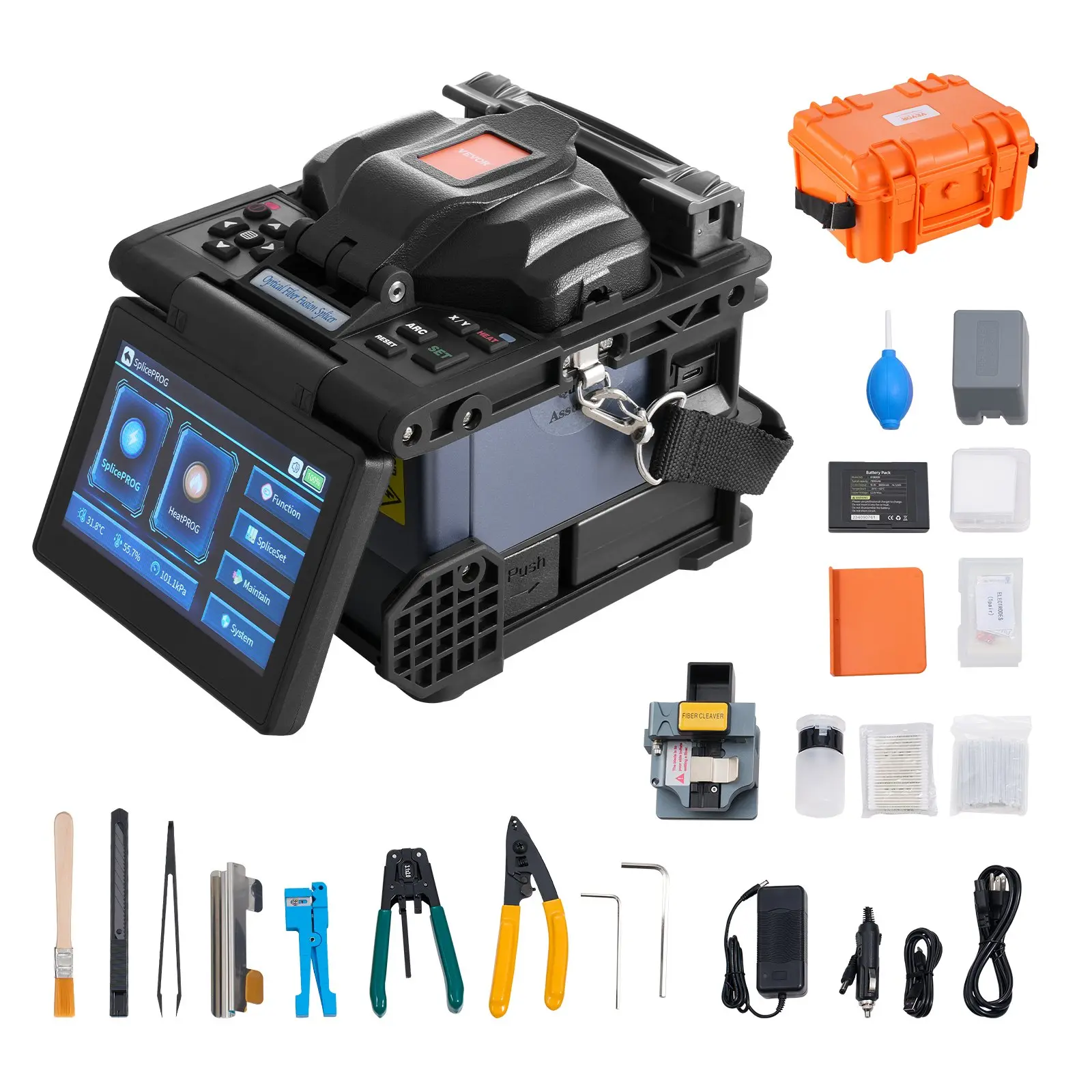 【DealsForYouDays】VEVOR Fiber Fusion Splicer 6-Motor, Core Alignment Fiber Optic Splicer 6s Splicing 13s Heating, Fiber Splicer Machine with 5" LCD Screen, 3 in 1 Fiber Holder, 7800mAh Battery for SM MM DS NZDS Fiber