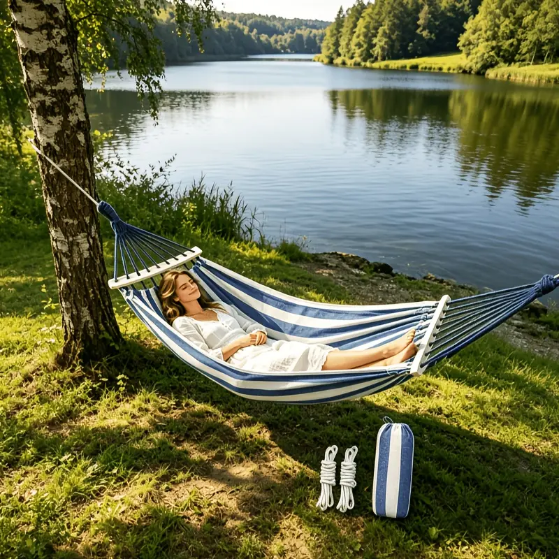 Colorful Twin Extra-Large Thick Fabric Double Hammock with Anti-Rollover Design - 330 lbs Weight Capacity, Outdoor Camping Use, Included Storage Bag for Easy Organization