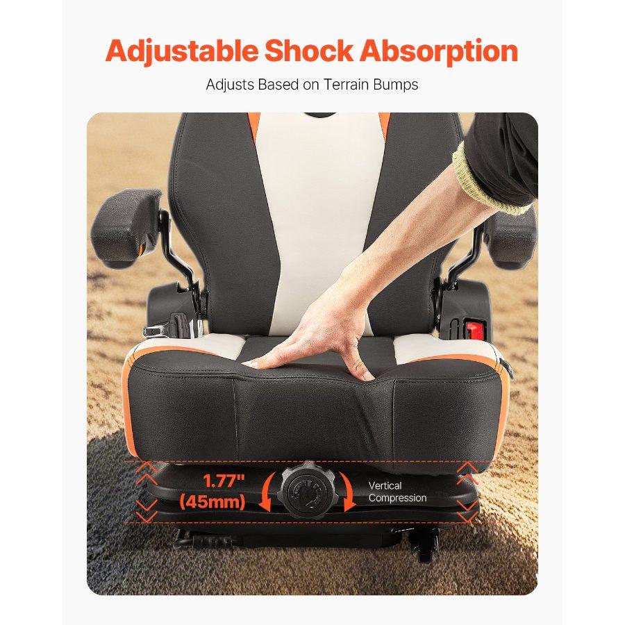 VEVOR Universal Forklift Seat, Tractor Suspension Seat with Adjustable Back, Armrest Safety Belt, Secure Fold Down Tractor Seat with Micro Switch, Lawnmower Seat for Skid Loader Bulldozer