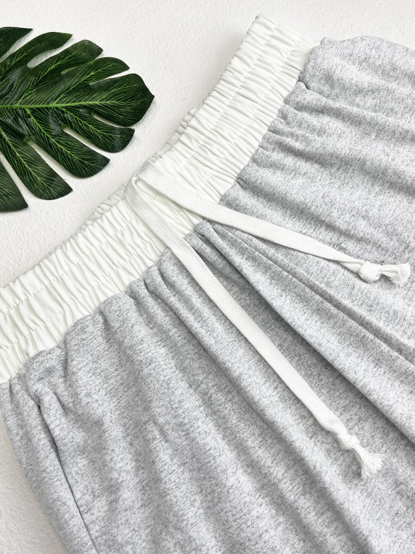 Women's Colorblock Drawstring Waist Sports Jogger Pants, Workout Casual Baggy, Sporty Pocket Design Wide Leg Trousers for Daily Wear, Ladies Sportswear for All Seasons