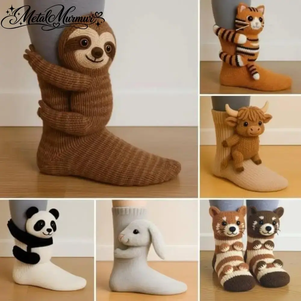 Women's 3D Knit Animal Print Socks - Casual Stylish, Fuzzy, Plush Texture, Cute Quirky Design, Soft, Durable Stitching Stands Up to Wear, Unisex One Size Fits All for Back to School