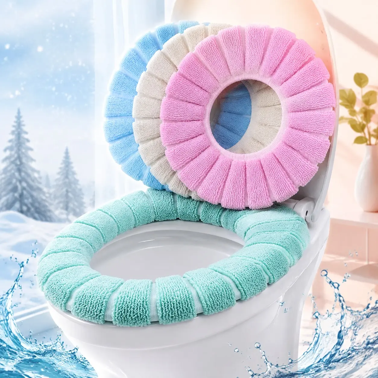 4 Pack Thicker Bathroom Toilet Seat Cover Pads, Toilet Seat Covers For Bathroom, Soft Warmer Cushion Cover, Stretchable Washable Fiber Cloth, Easy Installation Comfortable Toilet Lid Cover, Reusable Easy‑Clean O‑Shape Fits Most Standard Toilets