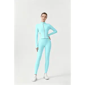 ROROlemon 2-Piece Workout Set, Gold Zipper Cropped Jacket   High Waist 9/7 Leggings