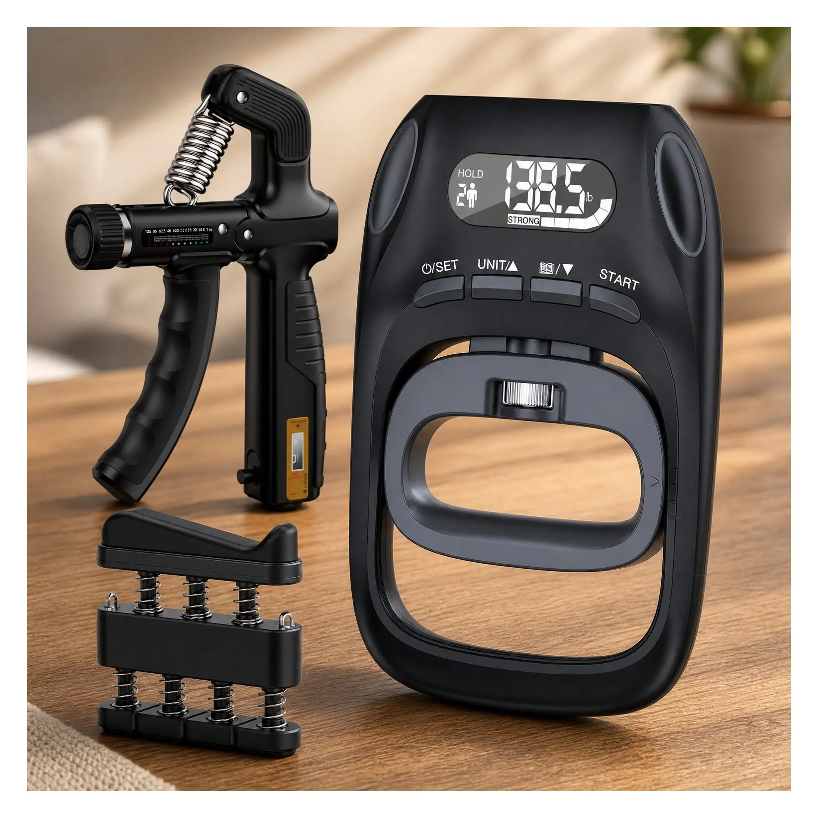 Grip Strength Trainer Kit, Digital Grip Strength Tester with Adjustable Hand Gripper, Finger Exerciser & Progress Tracking for Fitness, Rehab & Strength Building (Advanced 3-in-1 Kit)Gift