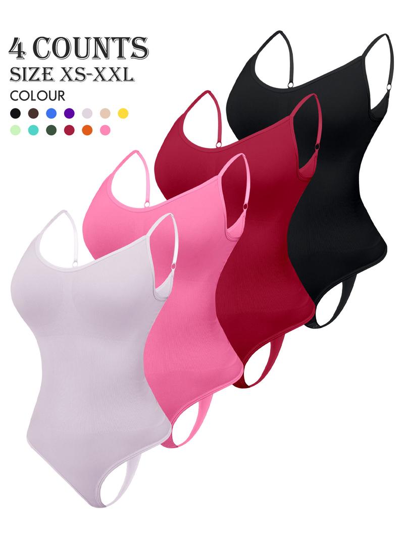 Women's Solid Color Shapewear Bodysuit, High Stretch Tummy Control Shaper, Ladies Clothing for Daily Wear, Seamless Shapewear