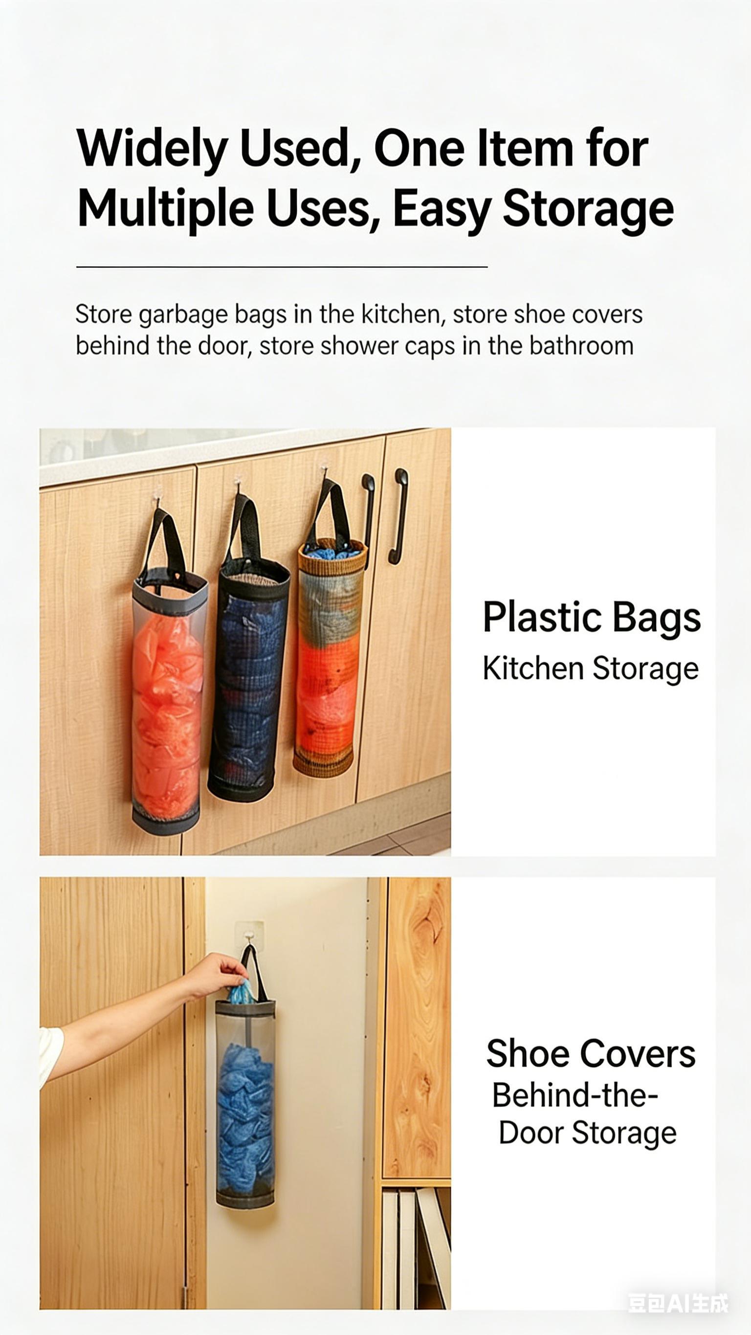 Free 2 Self-Adhesive Hooks,2 Counts Plastic Bag Storage Bag,Hanging Foldable Mesh Bag,Garbage Bag Organizer,Kitchen Storage Bag,Kitchen Organizer,Household Items. reusable plastic pouch case w vegetable fruit meat self-adhesive hook