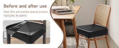 Soft Leather Chair Seat Covers Dining Chairs Set of 2, Waterproof Seat Covers for Kitchen High Stretch & Well-Fitted Chair Covers Dining Chairs with Elastic Ties`