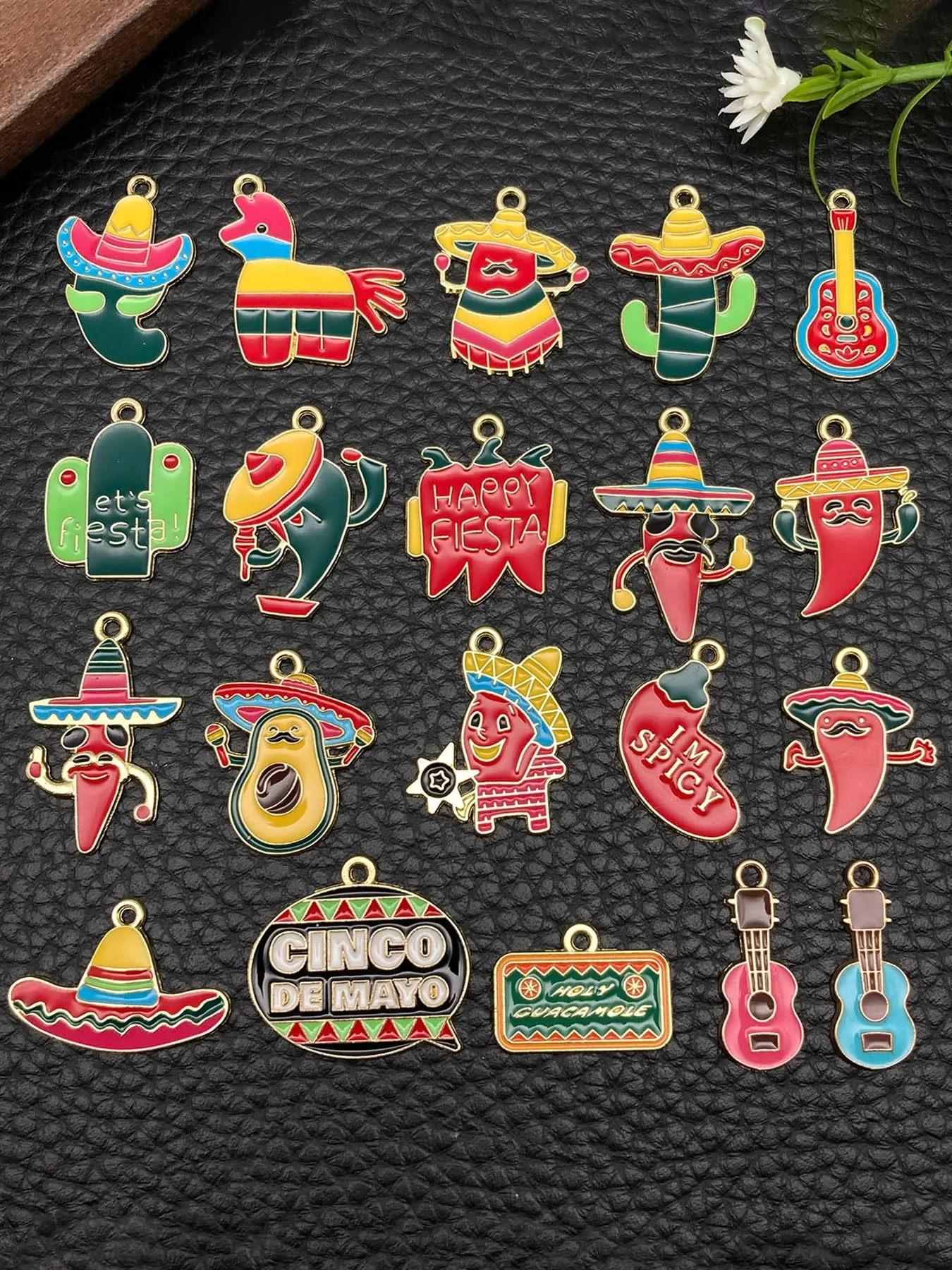 20pcs Mexican Fiesta Charm Colorful Enamel Sombrero Cactus Chili Pinata Pendant for Bracelet Necklace Earrings Making DIY Jewelry Making DIY Crafts Accessories