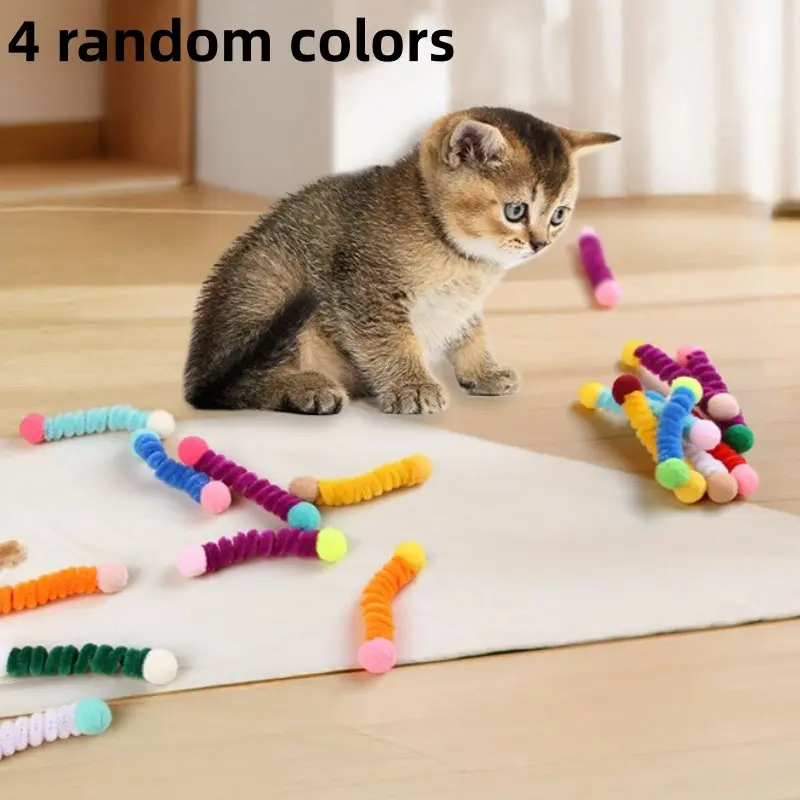 4-Pack Bite-Proof Cat Toys, Indoor Elastic Plush Interactive Toy, No Battery Needed, Random Colors, Ideal for Kittens & Adult Cats