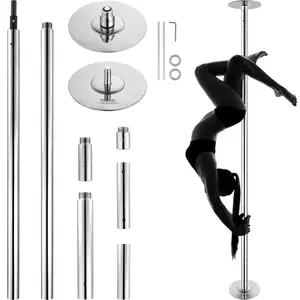 Fathersdaygift VEVOR Professional Dancing Pole, Spinning Static Dancing Pole Kit, Portable Removable Pole, 45mm Heavy-Duty Stainless Steel Pole, Height Adjustable Fitness Pole, for Exercise Home Club Gym, Silver