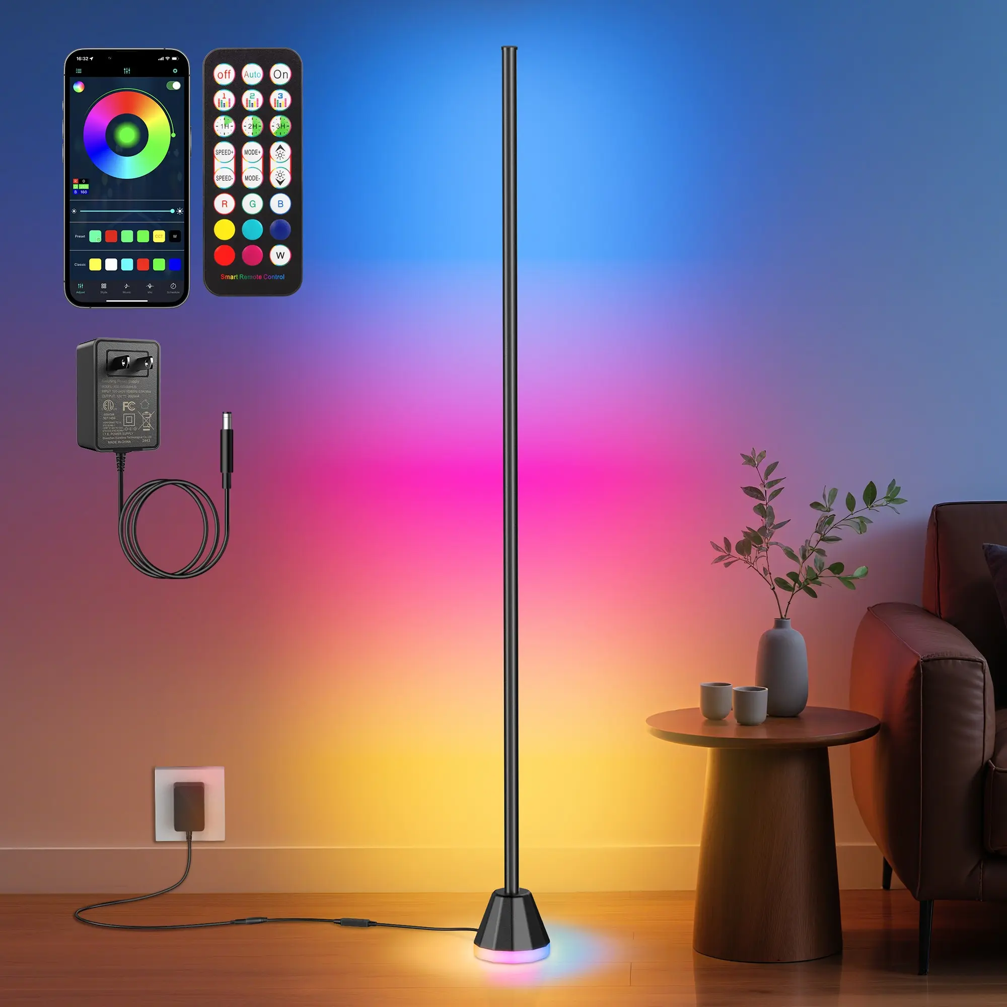 Riyo LED Floor Lamp with APP Control, RGB 16 Million Colors, 68+ Scenes, Music Sync, Remote, Color Changing, Cone Design, Ideal for Gaming, Photography, Living Room Decor