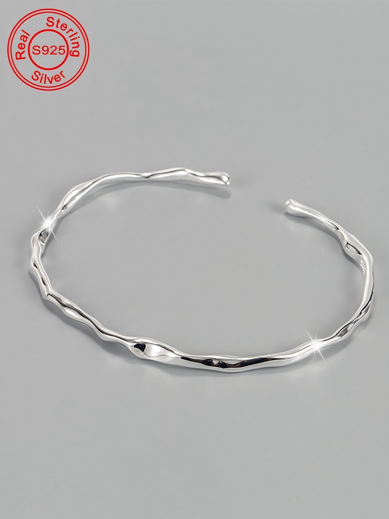 925 Sterling Silver Irregular Wave Design Bangle, Fashion Jewelry for Party, Daily Clothing Decor, Trendy All-match & Exquisite Jewelry for Birthday Gift, Valentine's Day Gifts, Metal Bracelet