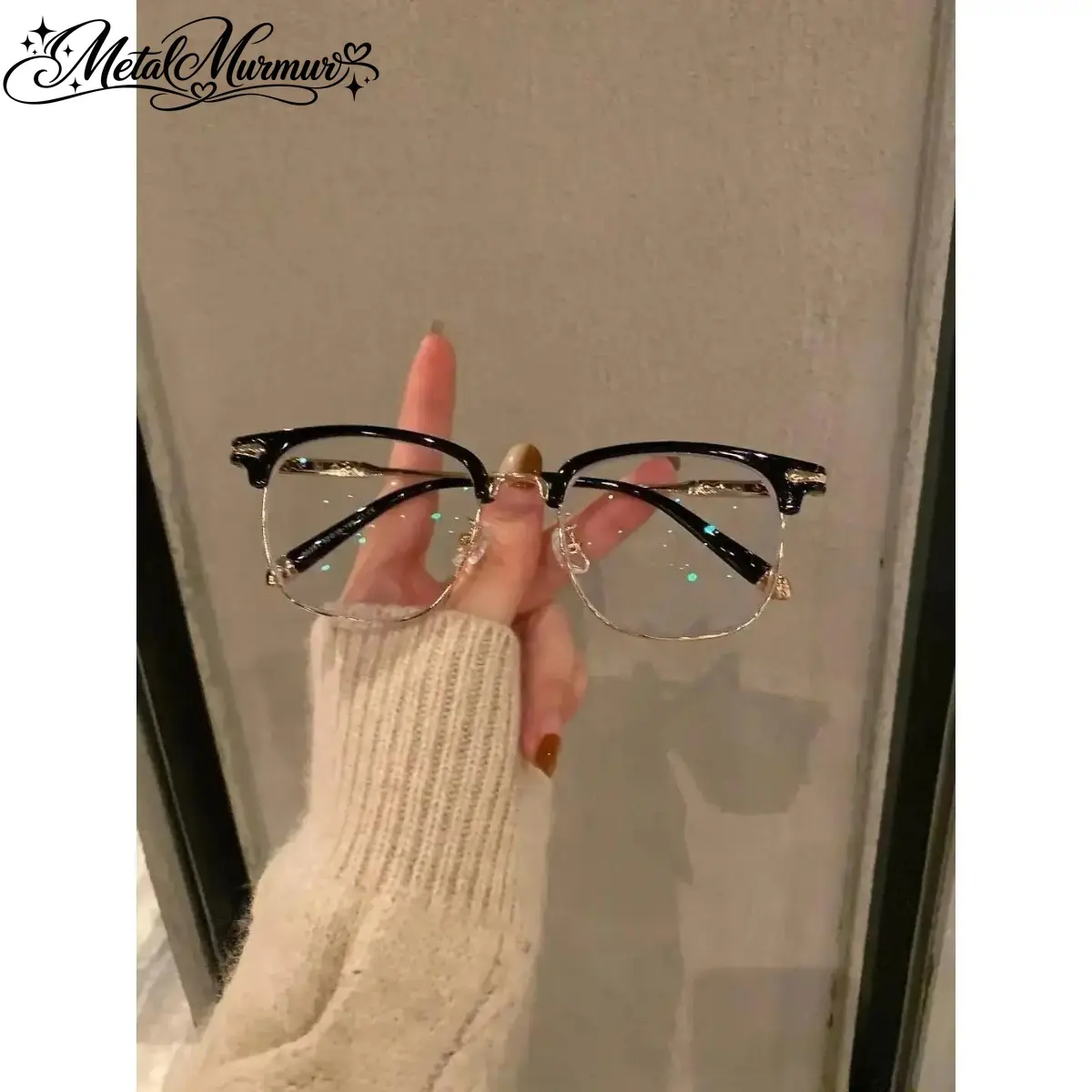 Vintage Gothic Blue Light Glasses, Browline Cross Carved Frames for Women, Stylish Computer Eyewear for Work & Daily Wear