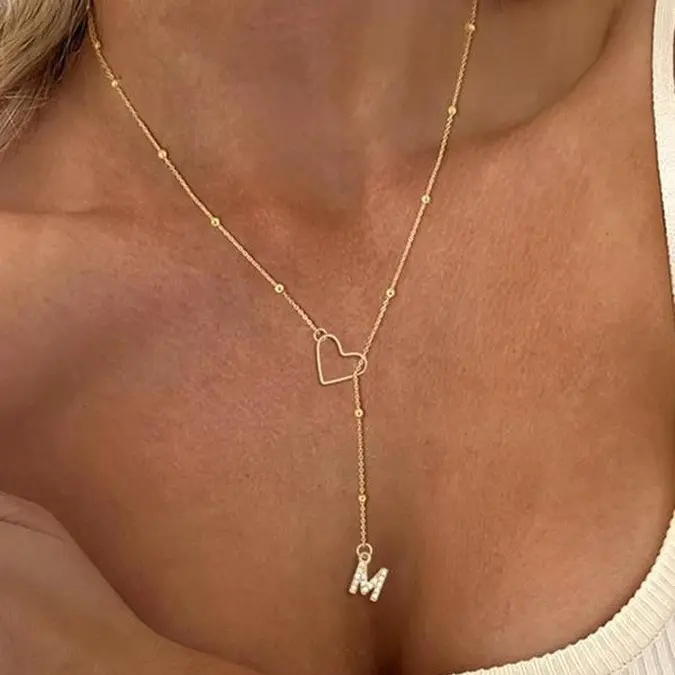 Minimalist Initial Drop Necklace for Women, Dainty Versatile Design with Personalized Cubic Zirconia Pendant, Beaded Chain Anniversary Gift for Female, Personalized Jewelry, Beads, Birthday, Initial Necklaces, Letter Necklaces