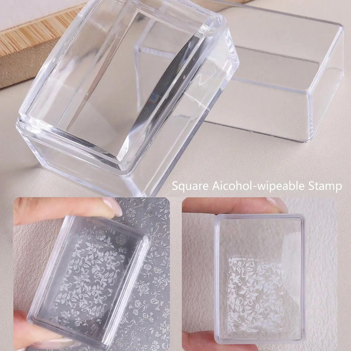 Square Clear Transparent Silicone Nail Art Stamps Set, High Transparency, Alcohol Erasable, Suitable for Large Steel Plates, Jelly Stamps with Scraper
