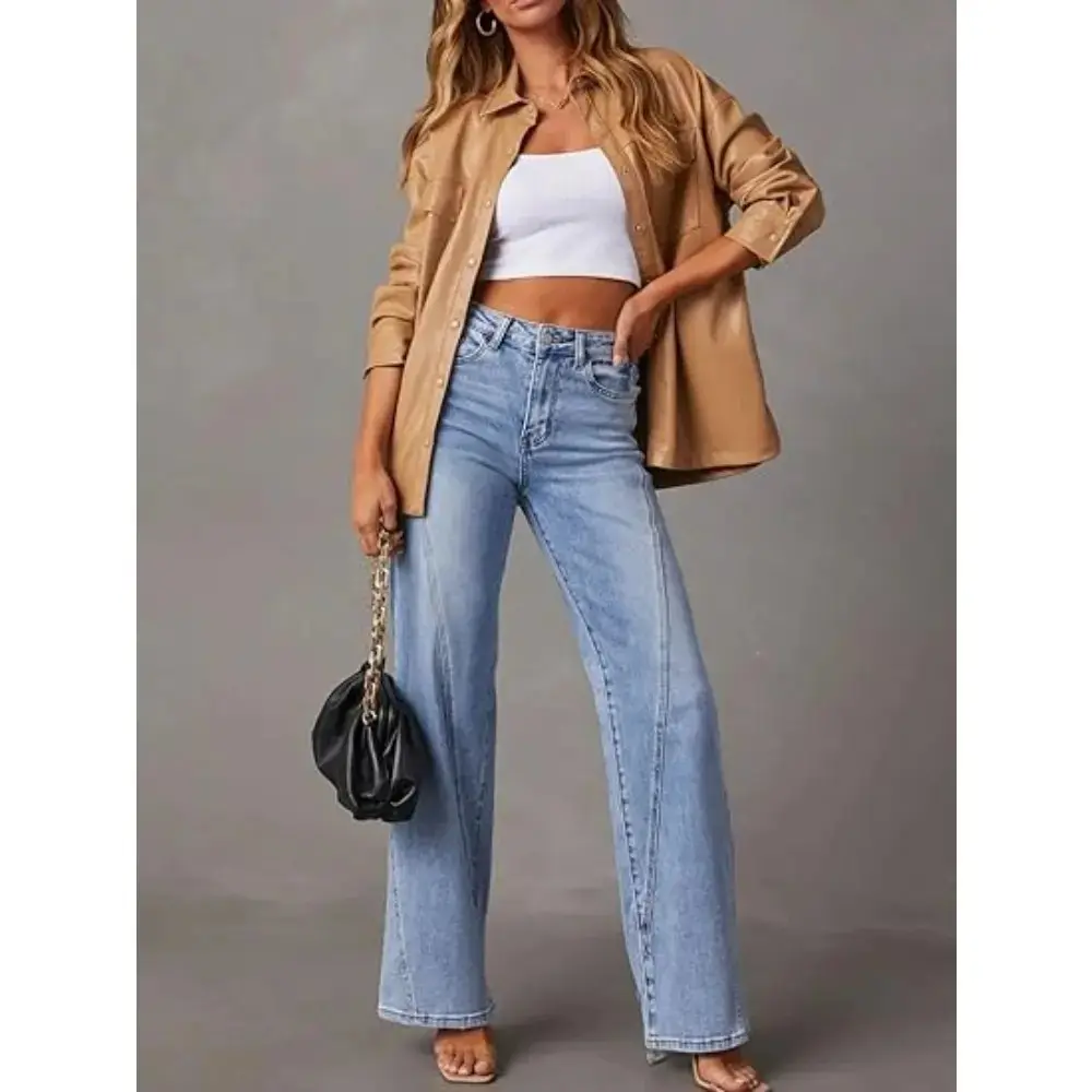 Women's Wide Leg Jeans High Waisted Baggy Stretchy Denim Pants 2026 Casual Loose Baggy Long Seamed Trousers with Pockets