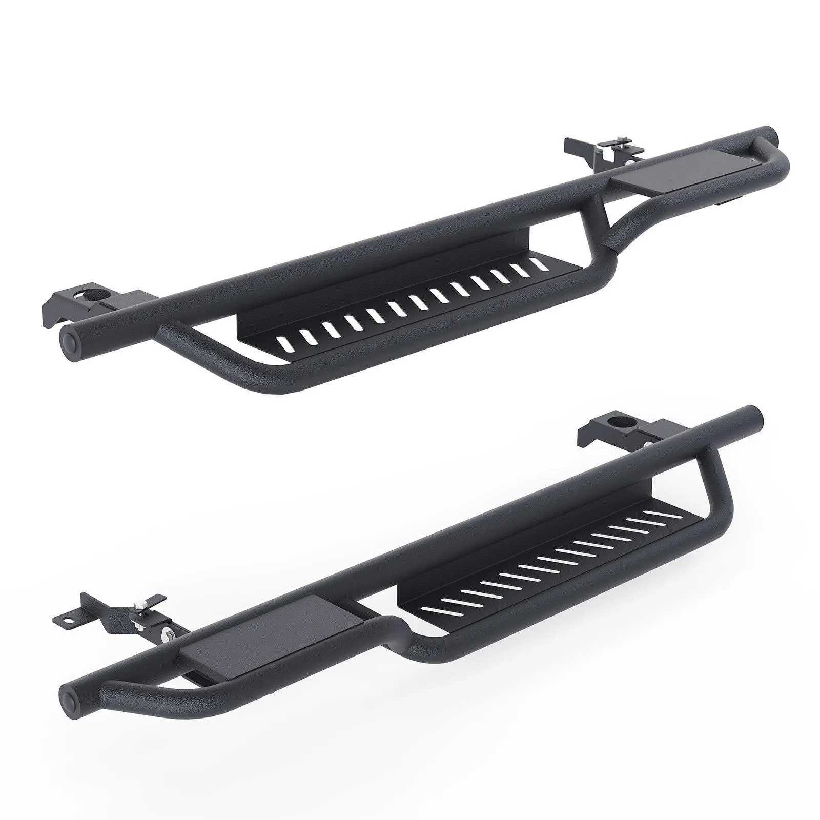 2 x Heavy Duty Q235 Carbon Steel Running Boards, 3-Step Design Textured Black Round Tube Armor Nerf Bars for 1987-1995 Jeep Wrangler YJ, 1997-2006 TJ 2-Door SUVs, No-Drill Bolt-On Automotive Exterior Styling Protective Step Rails for Daily Driving