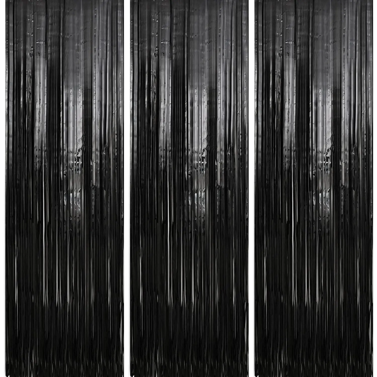 3 Pack 3.3 x 9.9 ft Black Foil Fringe Backdrop Streamer Curtains, Tinsel Curtain for Birthday Parties, Photo Booths, Party Decorations