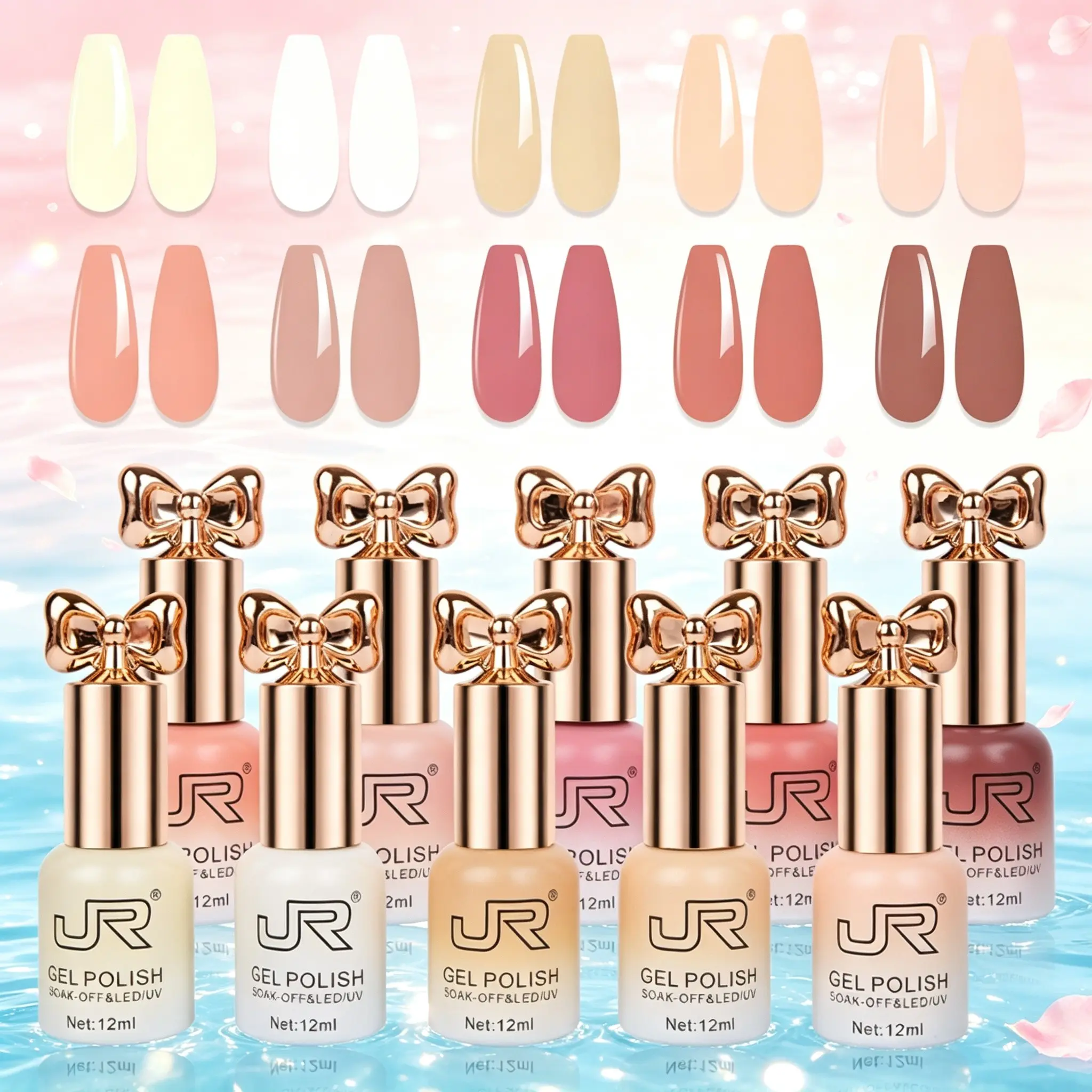 JR 10 Pcs 12ml Hema& TPO Free Gel Nail Polish Set, Pink Nude Red Blue Green Gel Polish Kit Color Soak Off LED Nail Gel Polish Set Nail Art Starter Manicure Salon DIY at Home