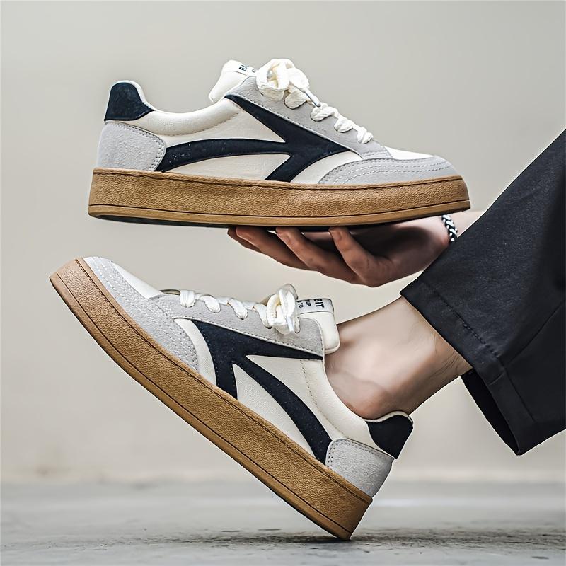 Men's Retro Color Block Thick-Soled Skate Shoes, Comfortable Non-Slip Durable Lace-Up Rubber Sole Canvas Sneakers, Men's Shoes