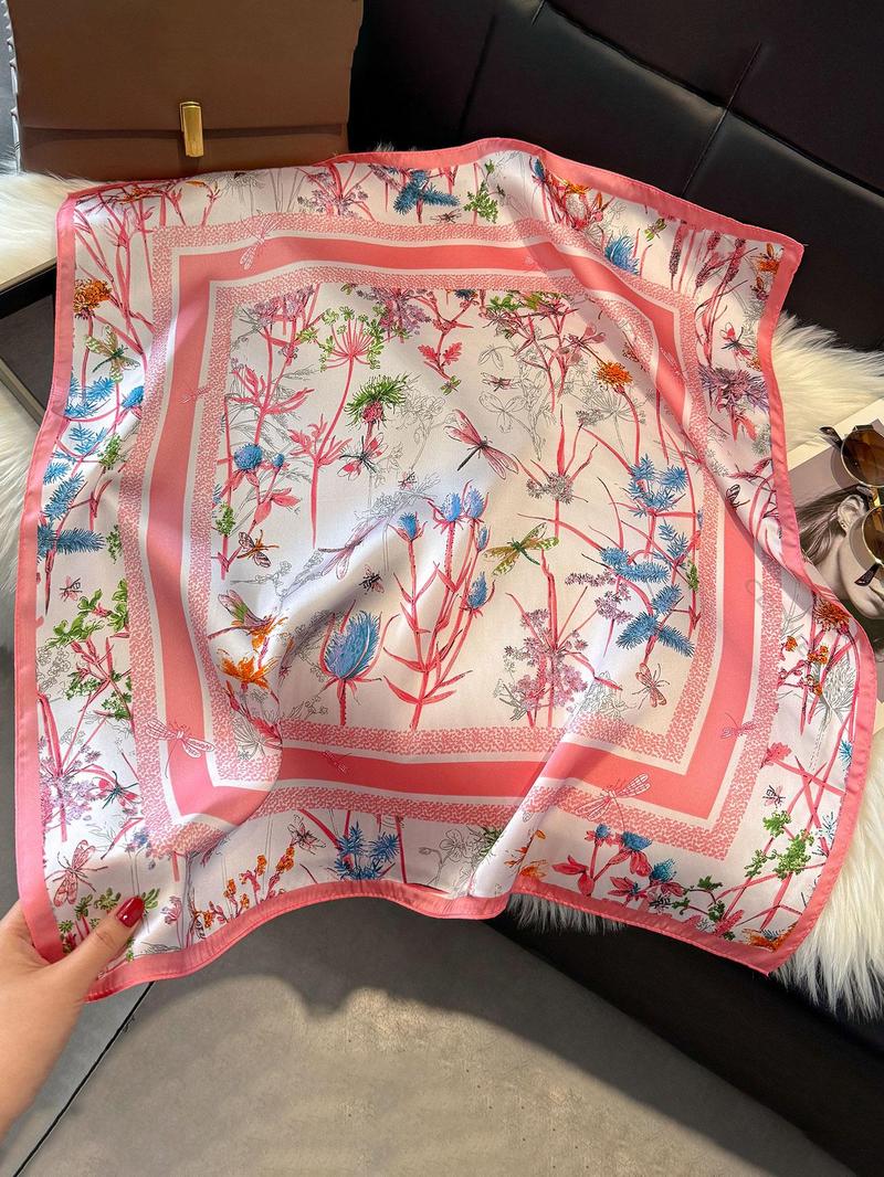 Women's Elegant Floral & Plants Print Square Scarf, Casual Soft Comfortable Shawl for Daily Wear, Fashion Accessories for Women & Girls