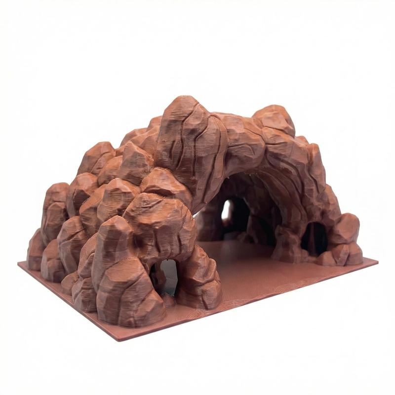 Double Scene Universal 3D Printed Desert Cave, Reptile Lizard Safe Hideaway, Aquatic Tank Decor, Sandstone Texture, Top Plant Design